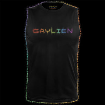 Black Pride tank with Gaylien rainbow graphic