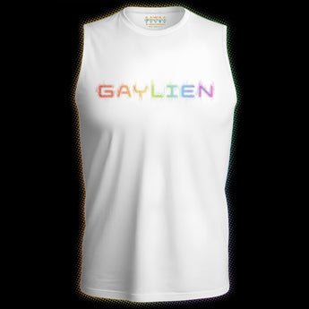 White Gaylien tank top with rainbow print