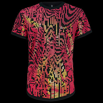 Digital glitch t-shirt in red and pink hues