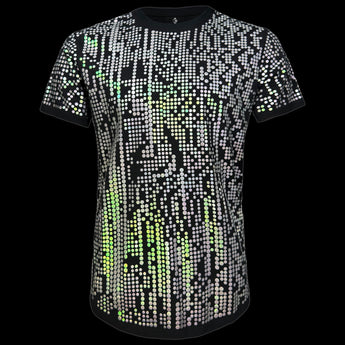 Silver T-Shirt with digital glitch pattern