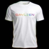 White Pride tee with rainbow Gaylien print