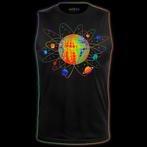 Holographic Pride tank with orbiting planets and holographic disco ball graphic by COSMO