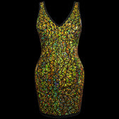Gold holographic dress with iridescent rainbow reflections by Jason Brickhill