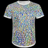 White holographic T-shirt with hand-placed multidimensional Mosaic by Jason Brickhill