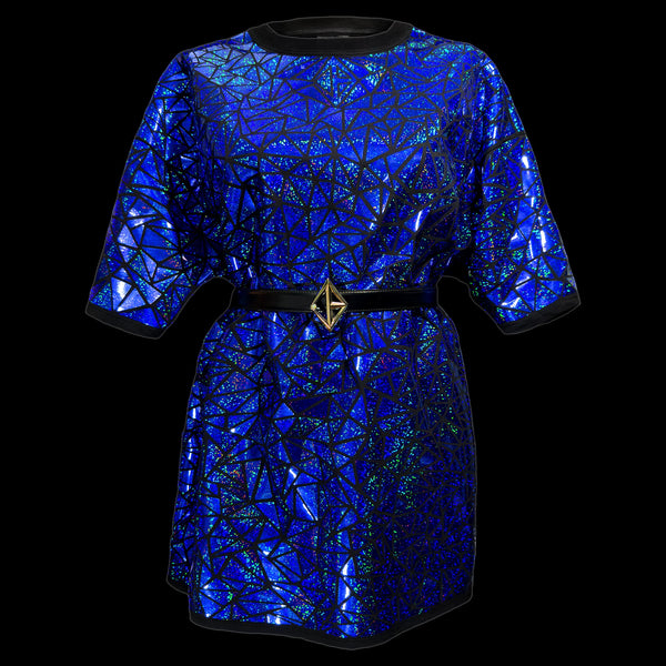Blue Holographic Dress with belt