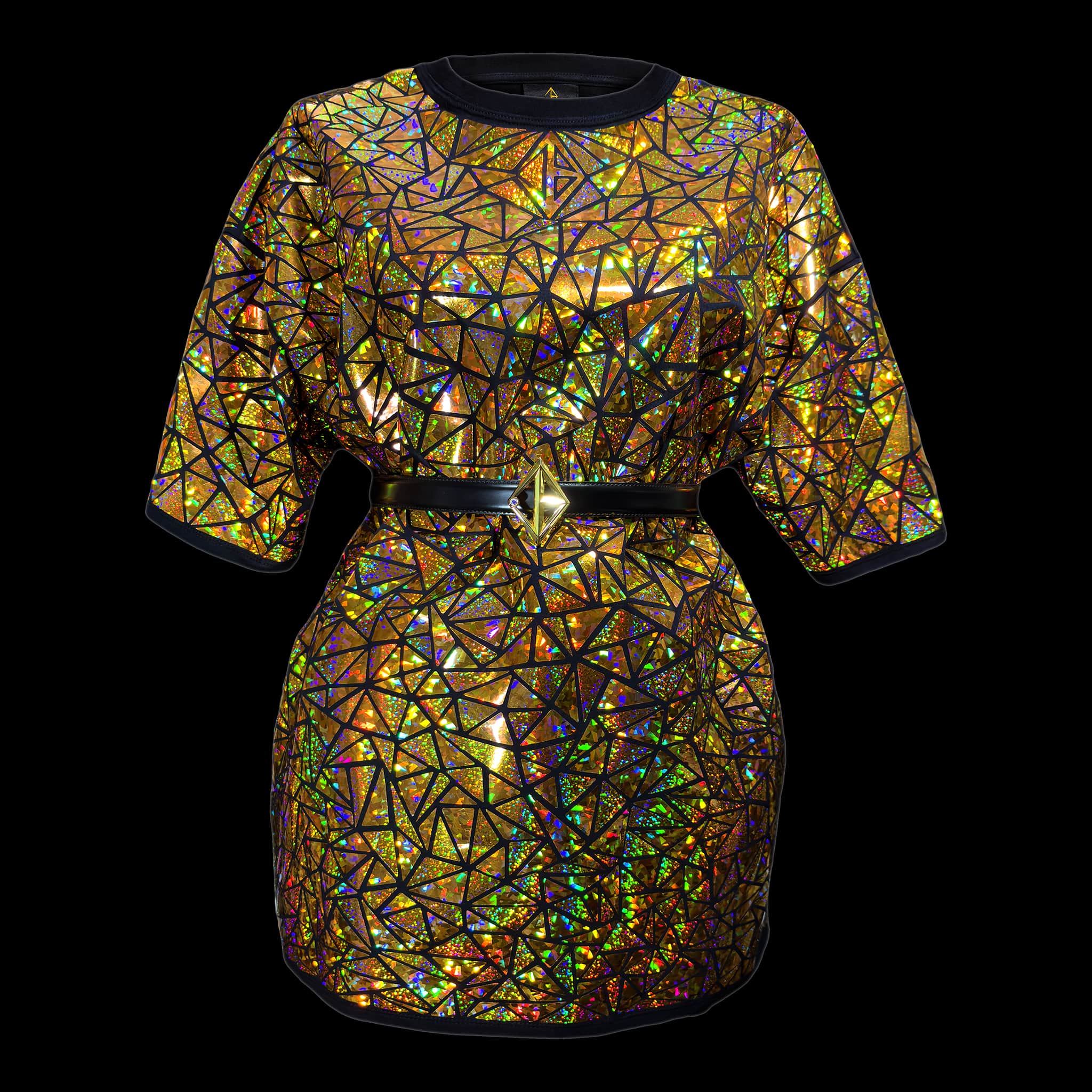 Gold Holographic Dress with belt | JASON BRICKHILL